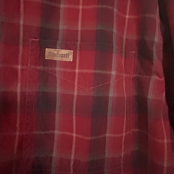 Mens XL Carhartt Button Up Flannel Shirt Red Striped 100% Cotton - Picture 3 of 6